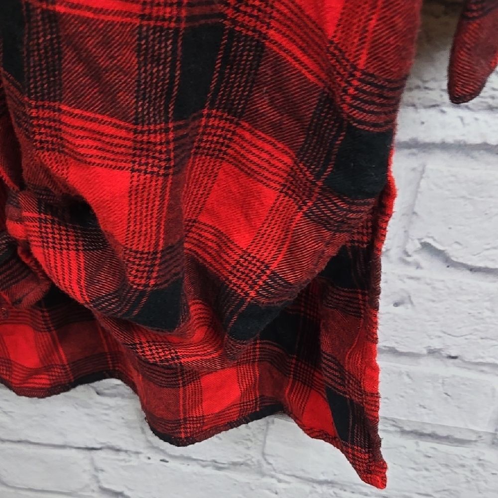 Express Red Black Plaid Flannel Long Sleeve Button-Up Tunic Shirt Women’s Small - Picture 6 of 11